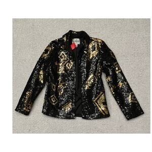 Chico's Women's Black Gold Sequined Blazer Size M #65927